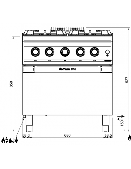 Dimensions-fourneaux-gaz-4-feux-MBM-sur-four-électrique-GN2/1