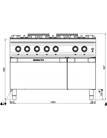 Dimensions-fourneaux-gaz-6-feux-MBM-sur-four-gaz-GN2/1