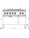 Dimensions-fourneaux-gaz-6-feux-MBM-sur-four-électrique-GN2/1-et-placard