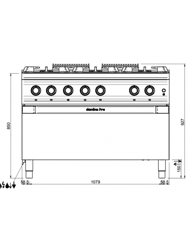 Dimensions-fourneaux-gaz-6-feux-MBM-sur-grand-four-gaz-GN2/1