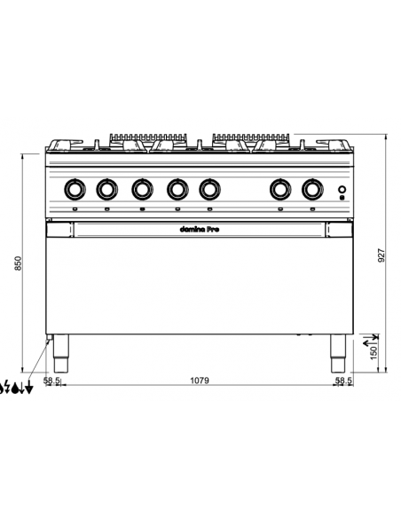 Dimensions-fourneaux-gaz-6-feux-MBM-sur-grand-four-gaz-GN2/1