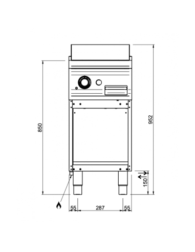 Dimensions grillade gaz rainurée MBM sur placard ouvert
