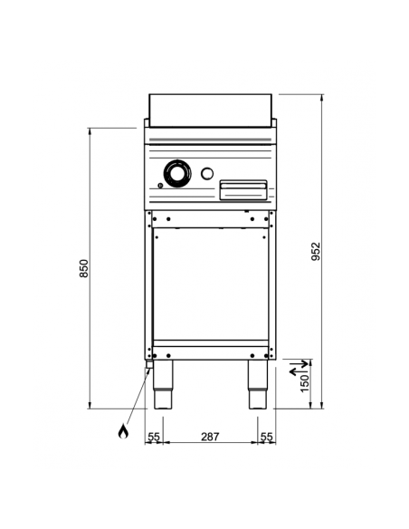 Dimensions grillade gaz rainurée MBM sur placard ouvert
