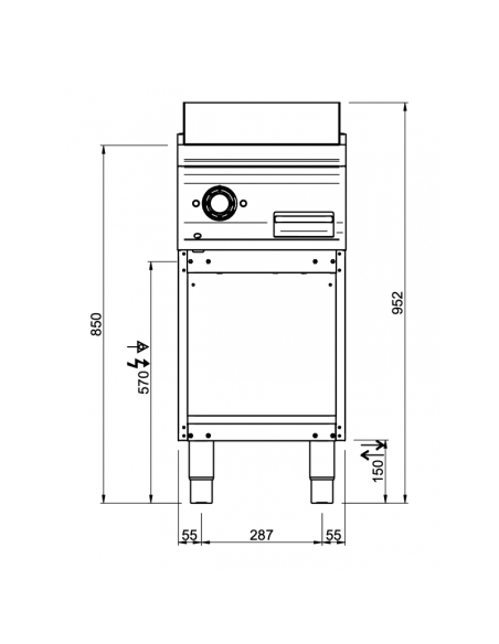 Dimensions plancha électrique rainurée MBM sur placard ouvert