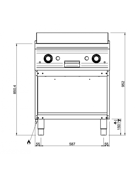 Dimensions plancha gaz 1/2 lisse et 1/2 rainurée sur placard