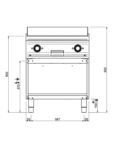 Dimensions grillade électrique rainurée MBM sur placard ouvert