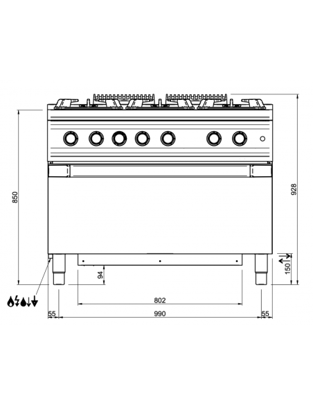 Dimensions-fourneau-6-feux-gaz-sur-grand-four-gaz-MBM