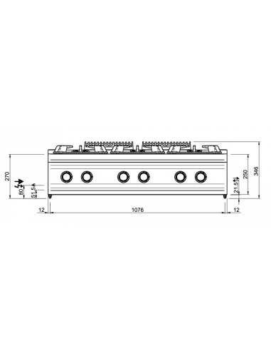 Dimensions fourneaux 6 feux gaz dessus seul MBM