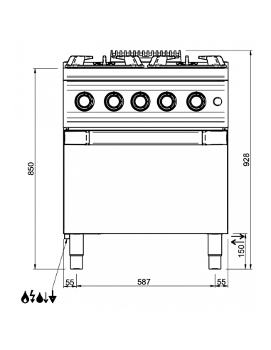 Dimensions-fourneau-gaz-4-feux-sur-four-électrique-MBM