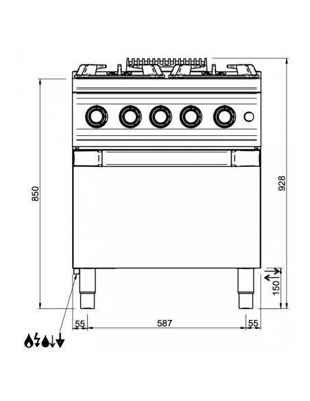 Dimensions-fourneau-gaz-4-feux-sur-four-électrique-MBM