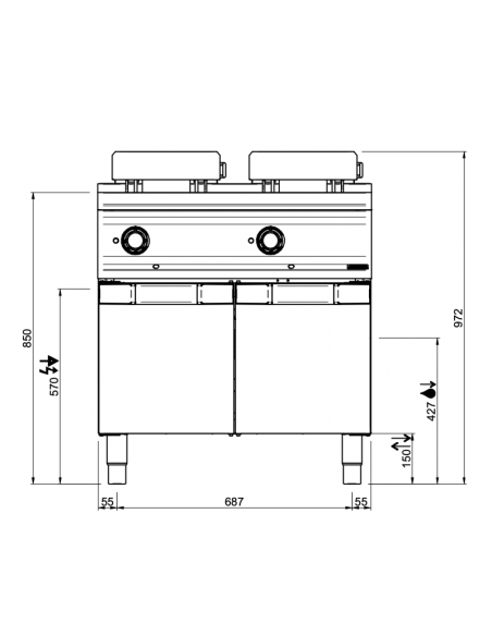 Dimensions-friteuse-électrique-2x18-Litres-sur-placard-MBM