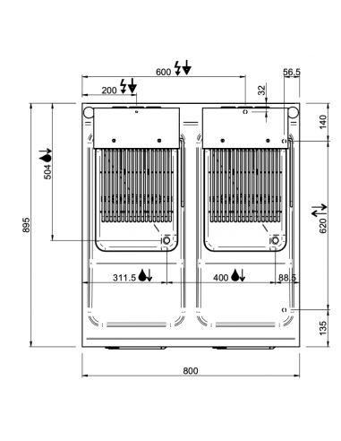 Dimensions-friteuse-électrique-2x18-Litres-sur-placard