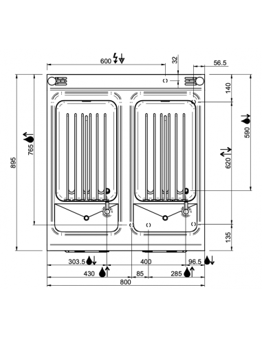 Dimensions-dessus-cuiseur-à-pâtes-électrique-2-cuves-sur-coffre-MBM