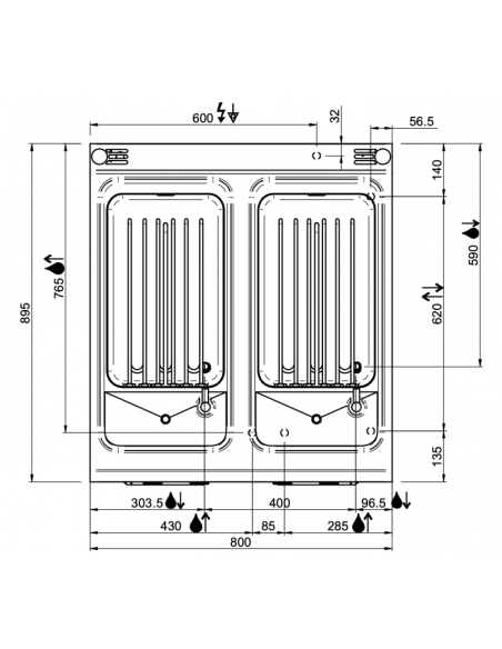 Dimensions-dessus-cuiseur-à-pâtes-électrique-2-cuves-sur-coffre-MBM