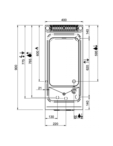 Dimensions-dessus-cuiseur-à-pâtes-gaz-sur-coffre-MBM