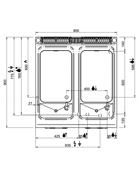 Dimensions-dessus-cuiseur-à-pâtes-gaz-sur-coffre-MBM