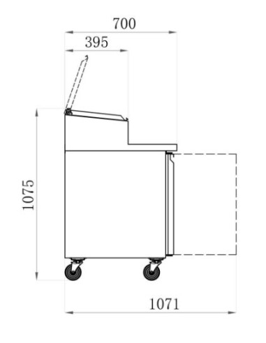 Dimensions saladette réfrigérée 3 portes positive avec bacs GN