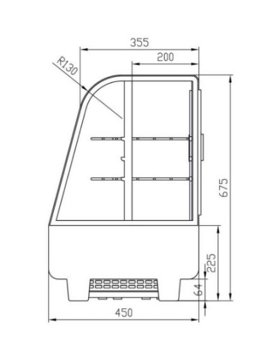 Dimensions vitrine de comptoir réfrigérée à poser