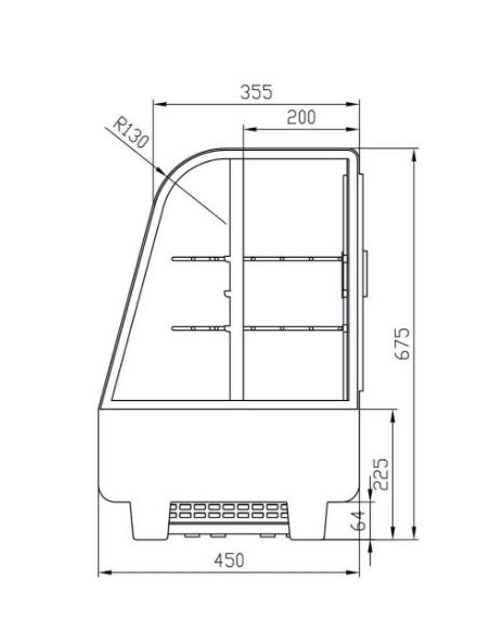 Dimensions vitrine de comptoir réfrigérée à poser