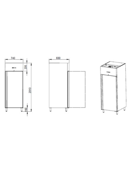 Armoire inox 1 porte GN2/1 dimensions