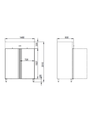 Armoire positive inox 2 portes GN2/1 dimensions