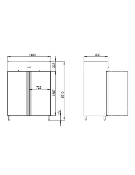 Armoire positive inox 2 portes GN2/1 dimensions