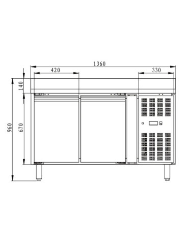 Desserte réfrigérée positive adossée 2 portes Skyrainbow dimensions