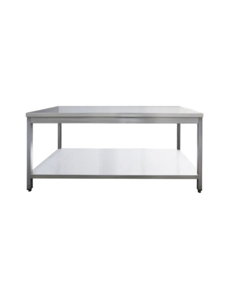 Table inox centrale avec étagère basse