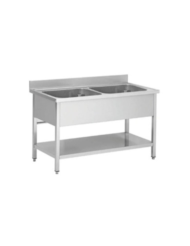Plonge inox 2 bacs et étagère basse