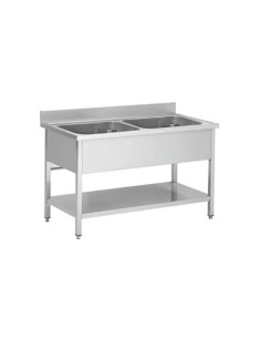 Plonge inox 2 bacs et étagère basse
