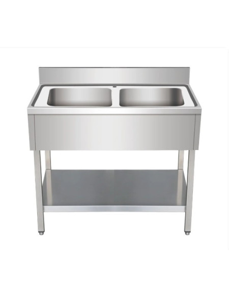 Plonge inox 2 bacs avec étagère basse