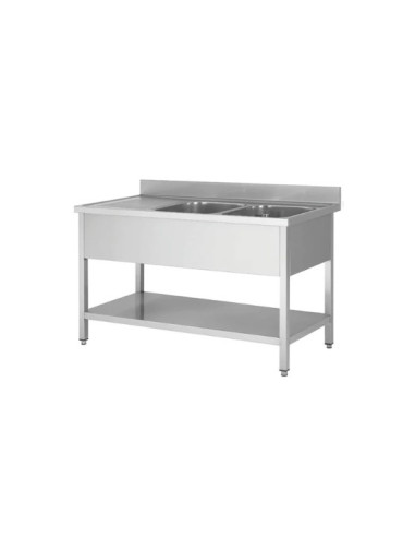 Plonge inox 2 bacs égouttoir gauche et étagère basse