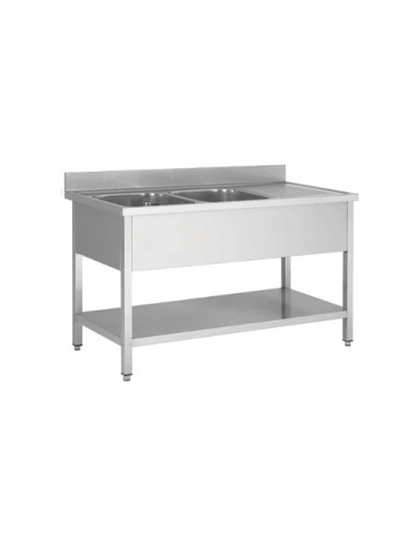 Plonge inox 2 bacs égouttoir droit et étagère basse