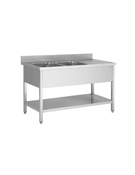 Plonge inox 2 bacs égouttoir droit et étagère basse