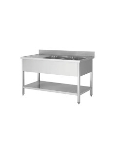 Plonge inox 2 bacs égouttoir gauche et étagère basse