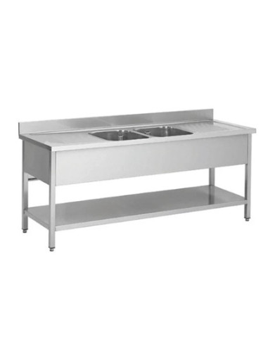 Plonge inox 2 bacs et 2 égouttoirs avec étagère basse