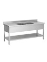 Plonge inox 2 bacs et 2 égouttoirs avec étagère basse