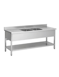 Plonge inox 2 bacs et 2 égouttoirs avec étagère basse