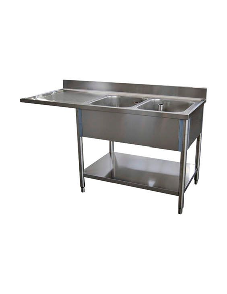 Plonge inox deux bacs avec égouttoir gauche