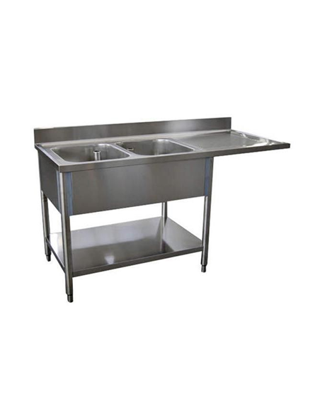 Plonge inox deux bacs avec égouttoir droit