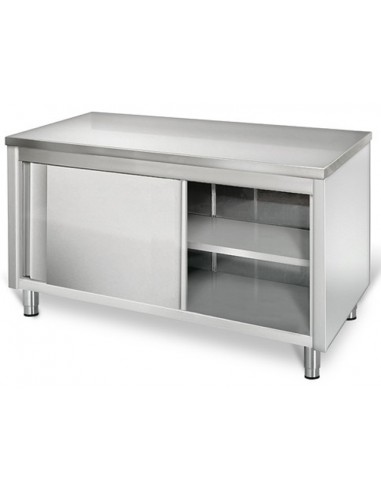 Meuble inox bas central porte coulissantes et une étagère réglable