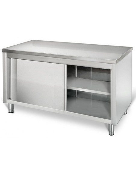 Meuble inox bas central porte coulissantes et une étagère réglable