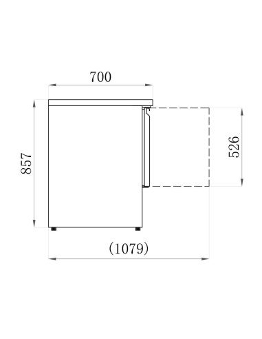 Table réfrigérée 1 porte et 2 tiroirs positive dimensions