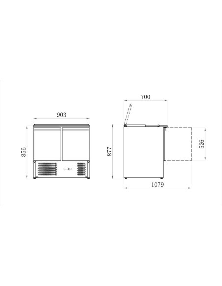 Table réfrigérée 2 portes positive avec bacs gastros dimensions