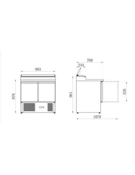 Table réfrigérée 2 portes positive avec bacs GN dimensions