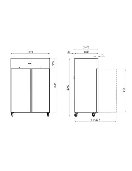 Armoire négative 2 portes GN 2/1 et 1200 litres