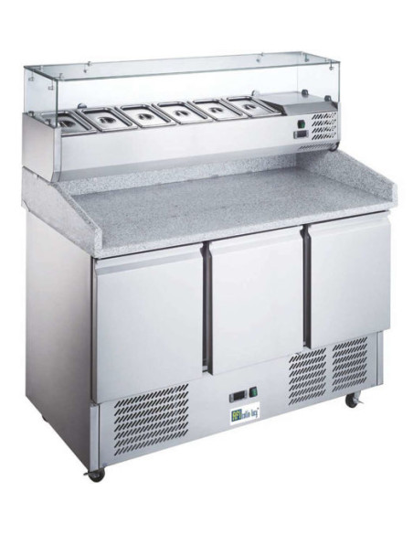 Meuble à pizzas 3 portes dessus granit et kit réfrigéré