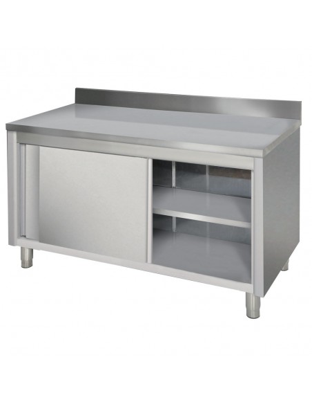 Meuble inox bas adossée avec une étagère réglable