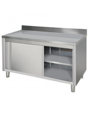 Meuble inox bas adossée avec une étagère réglable