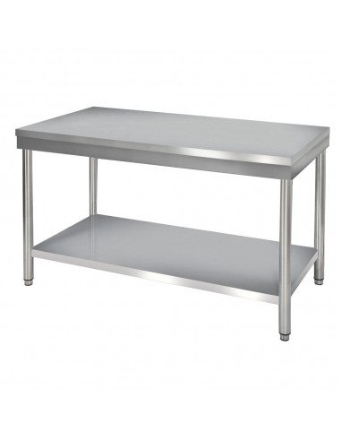 Table inox centrale avec étagère basse 200x70 cm